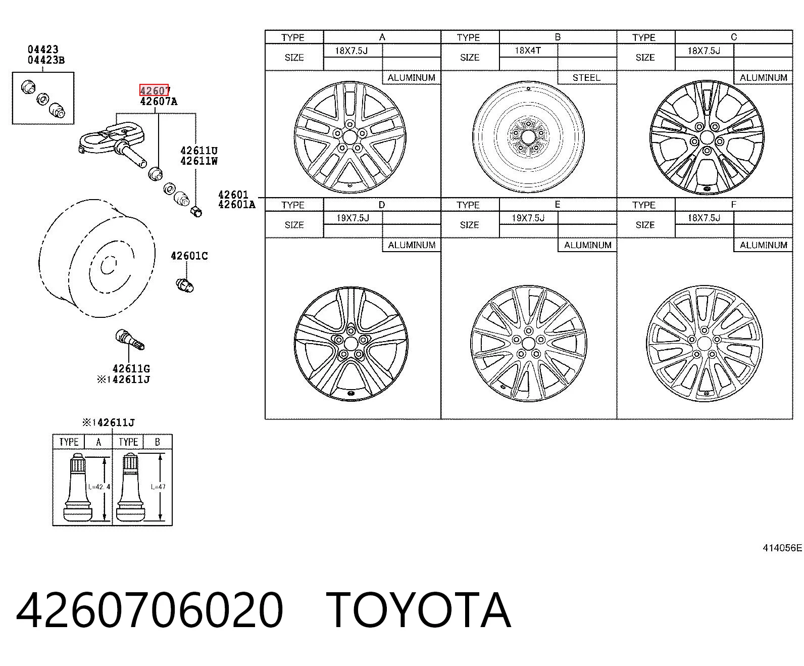 4260706020 Toyota Sensor de presión de neumáticos (TPMS)