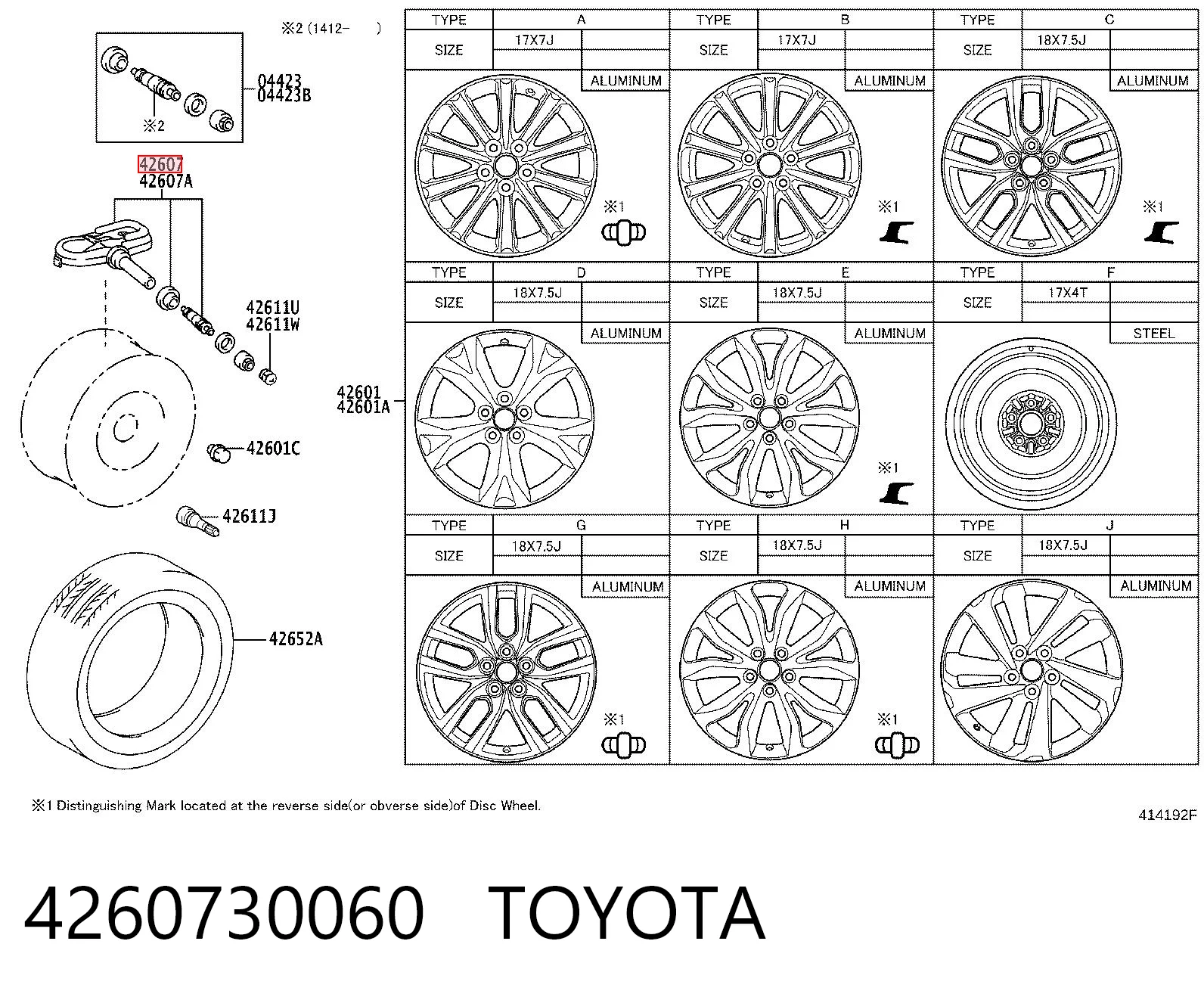 4260730060 Toyota Sensor de presión de neumáticos (TPMS)