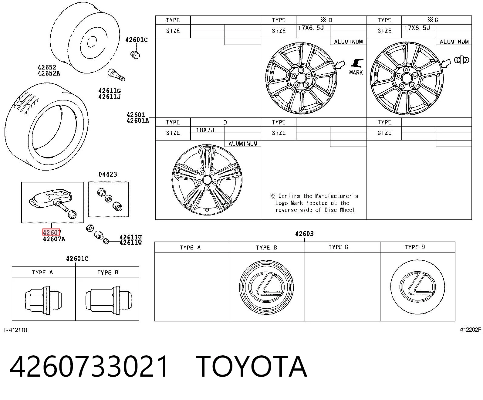 4260733021 Toyota Sensor de presión de neumáticos (TPMS)