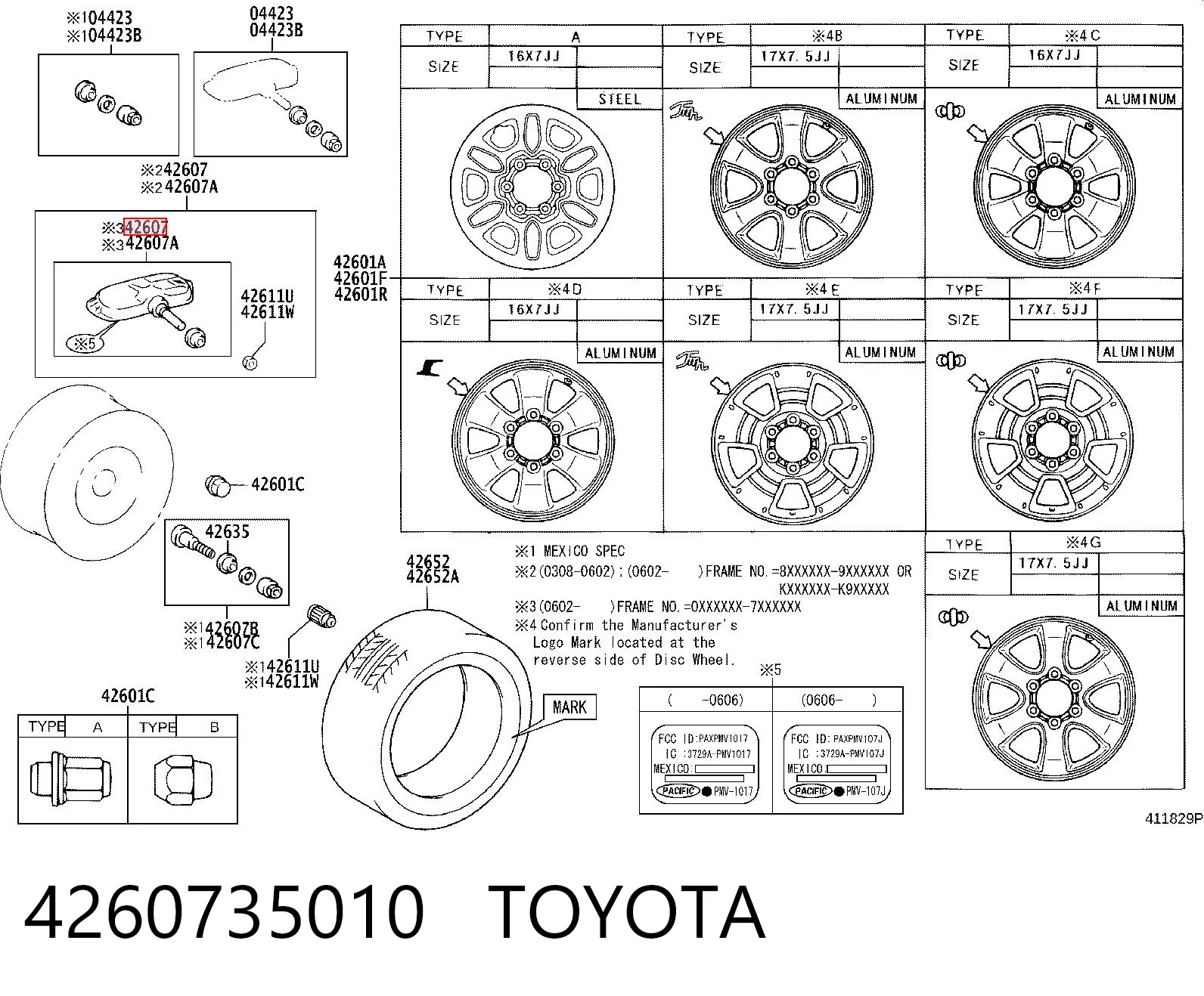 4260735010 Toyota Sensor de presión de neumáticos (TPMS)