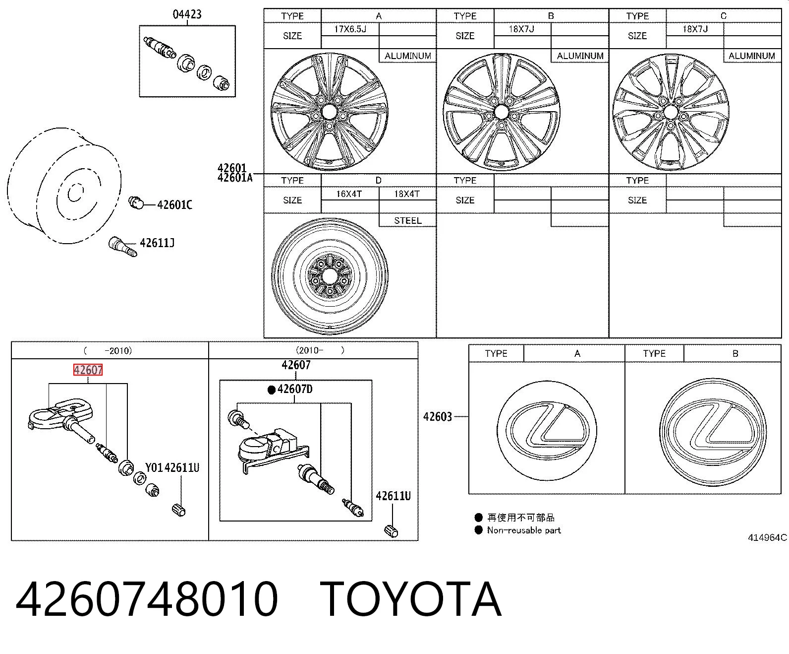 4260748010 Toyota Sensor de presión de neumáticos (TPMS)