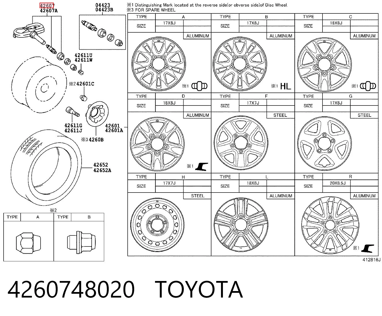 4260748020 Toyota Sensor de presión de neumáticos (TPMS)