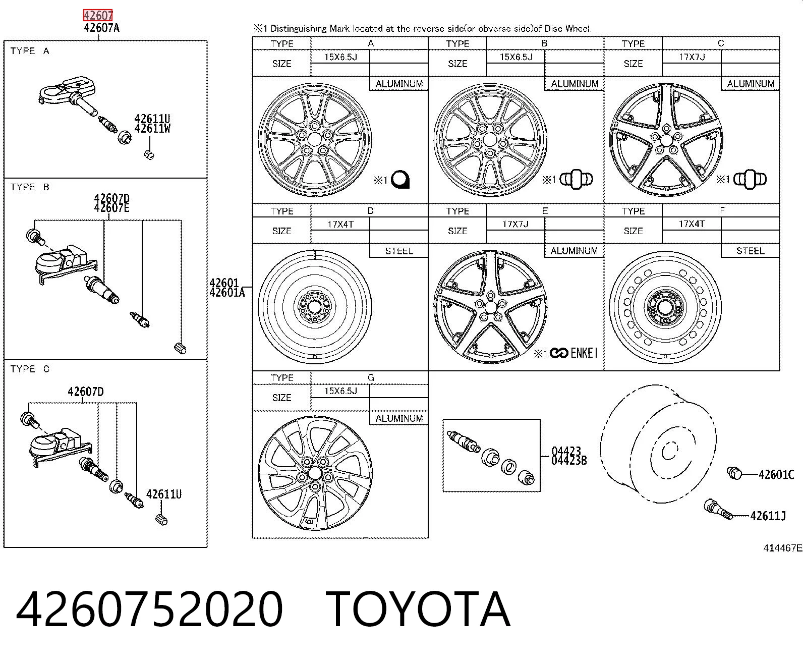 4260752020 Toyota Sensor de presión de neumáticos (TPMS)