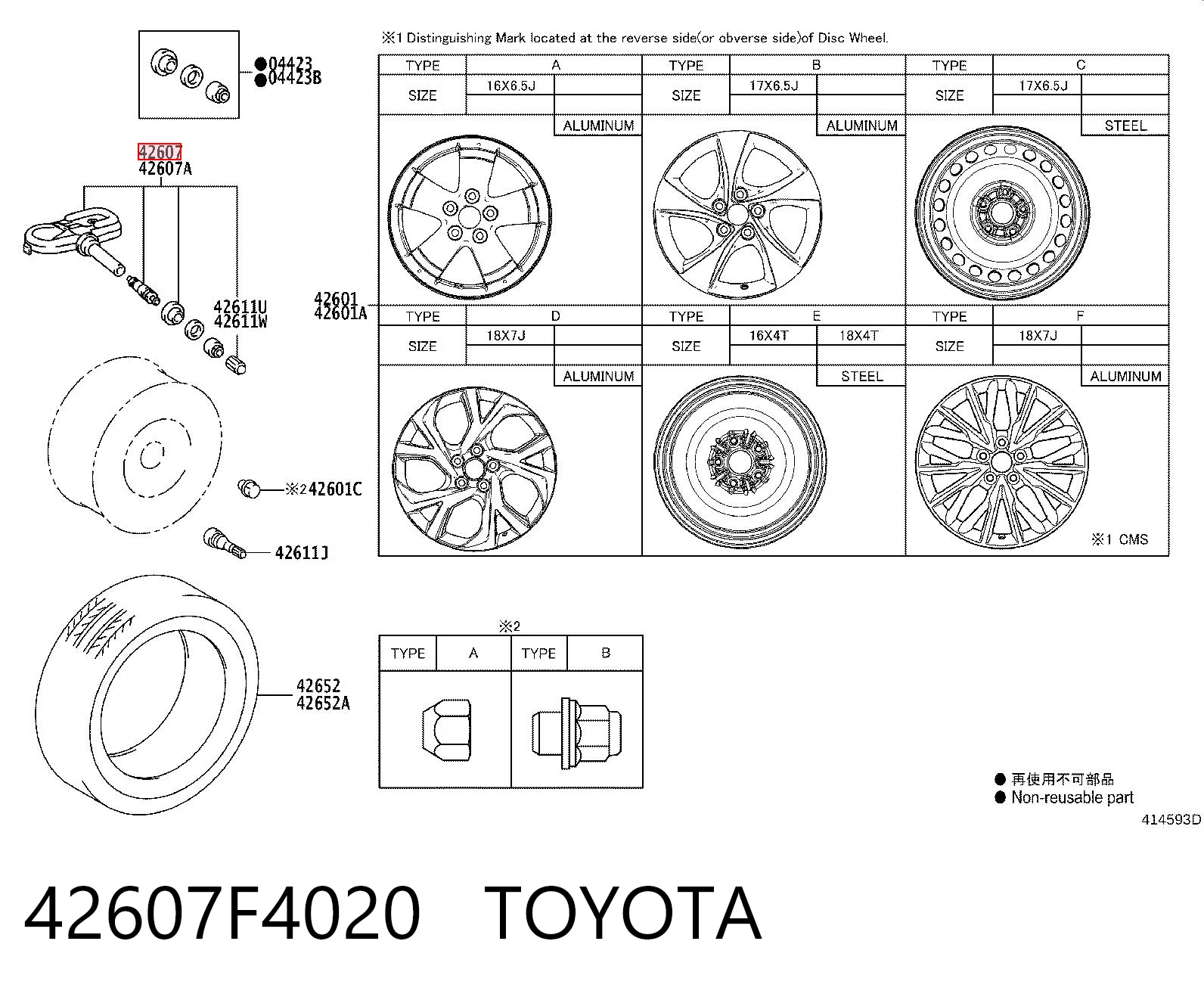 42607F4020 Toyota Sensor de presión de neumáticos (TPMS)