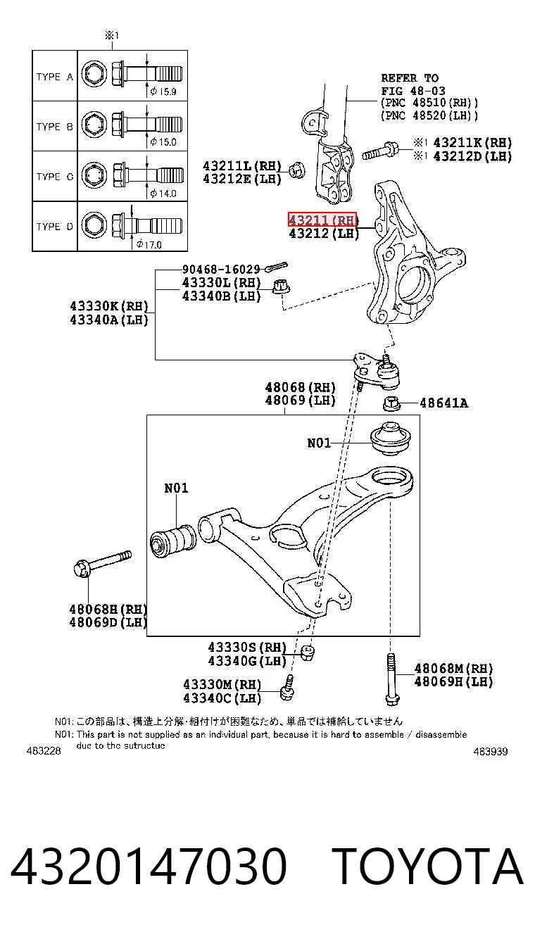 4320147030 Toyota Mangueta delantera derecha