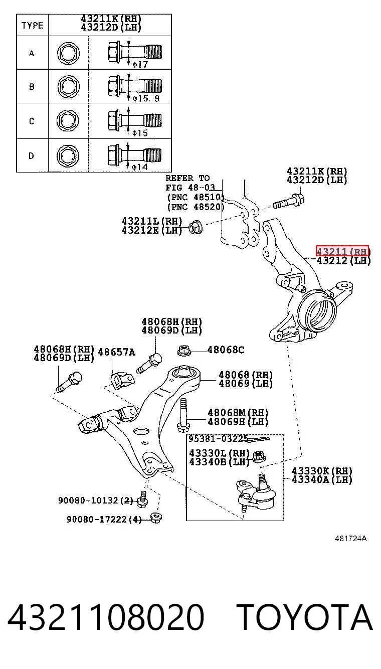 4321108020 Toyota Mangueta delantera derecha