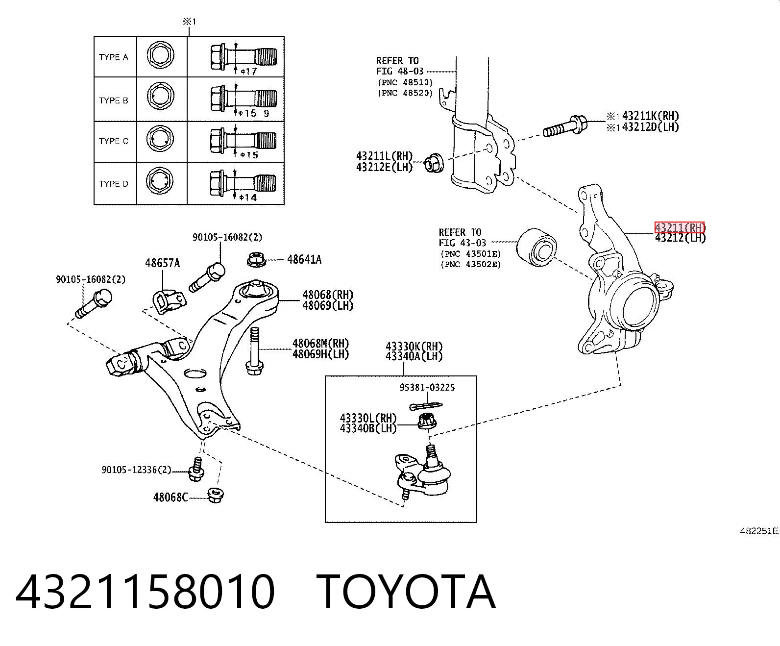 4321158010 Toyota Mangueta delantera derecha