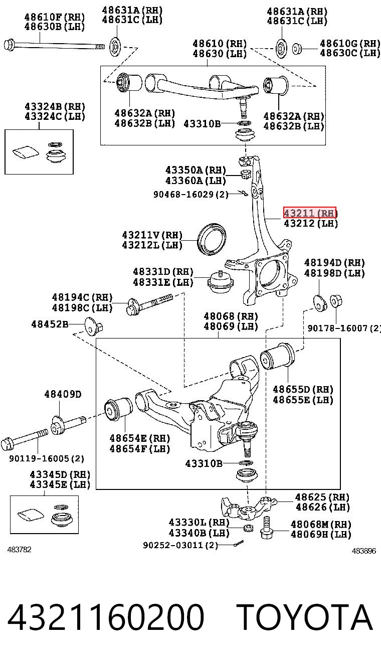 4321160200 Toyota Mangueta delantera derecha