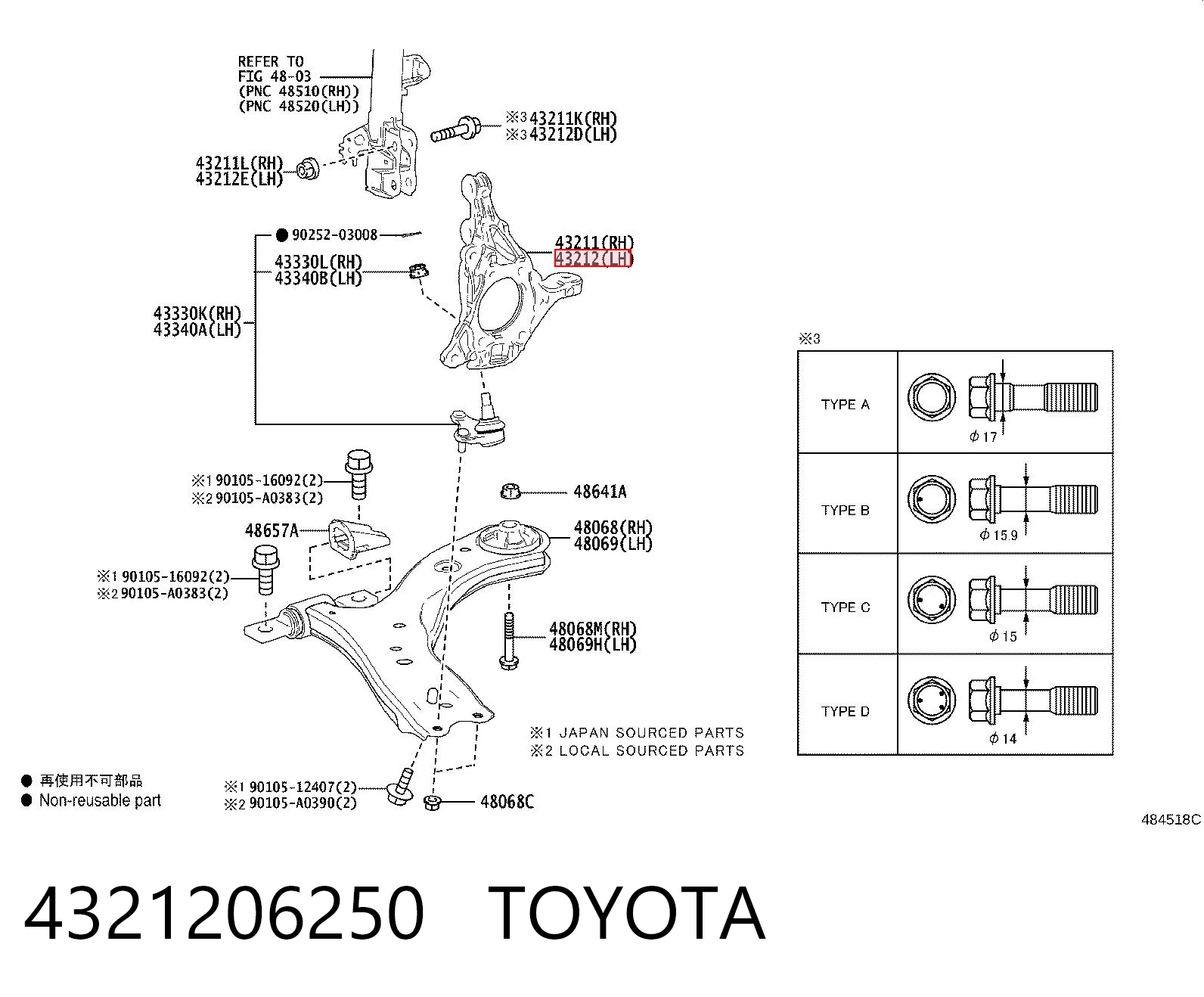4321206250 Toyota Mangueta delantera izquierda