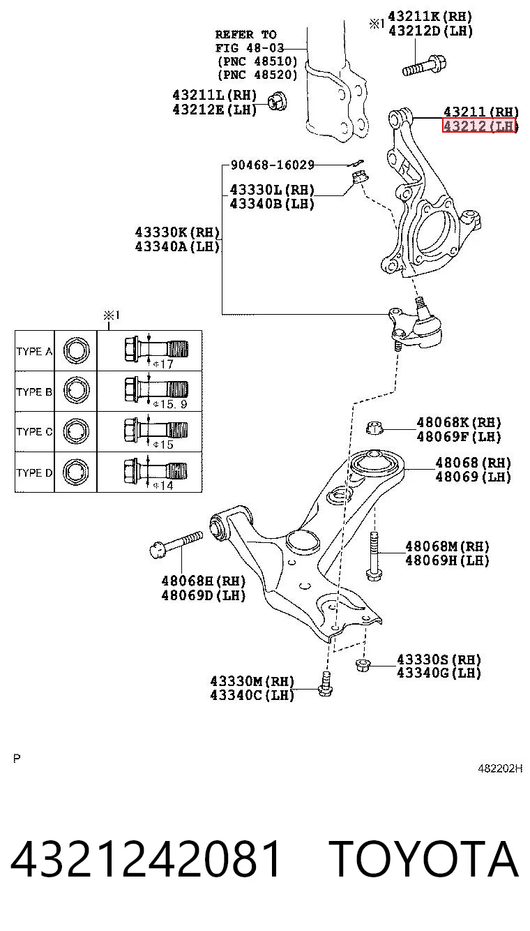 4321242081 Toyota Mangueta delantera izquierda