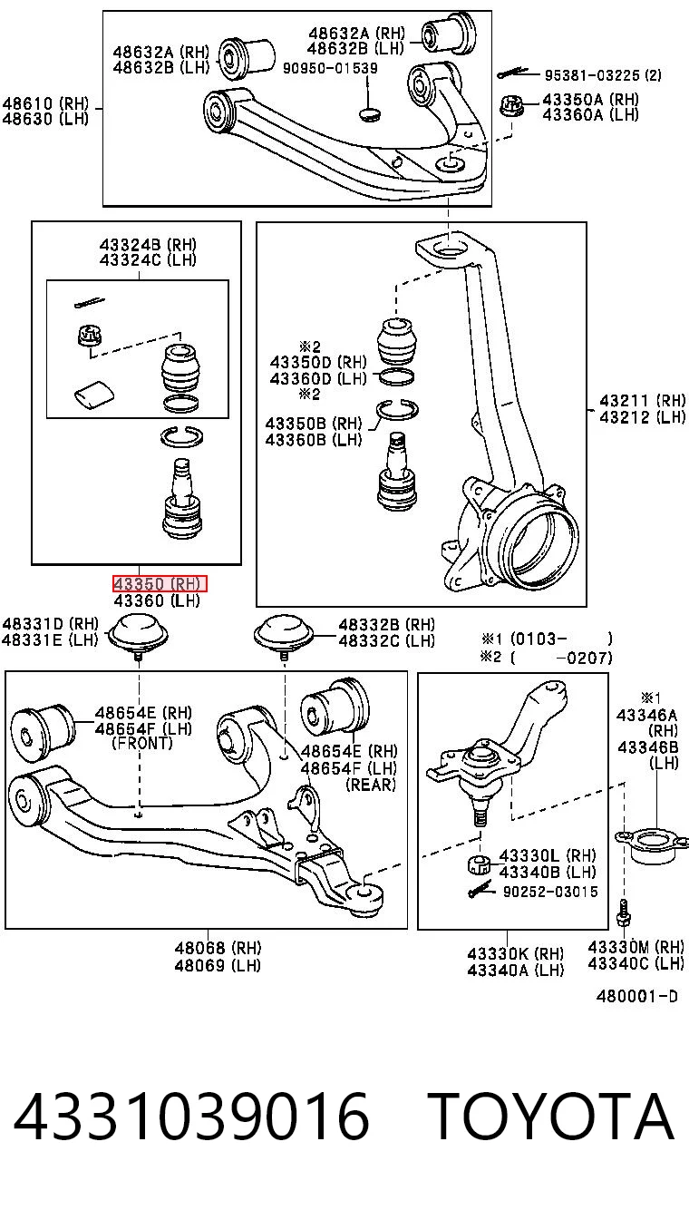 4331039016 Toyota Rótula de suspensión superior