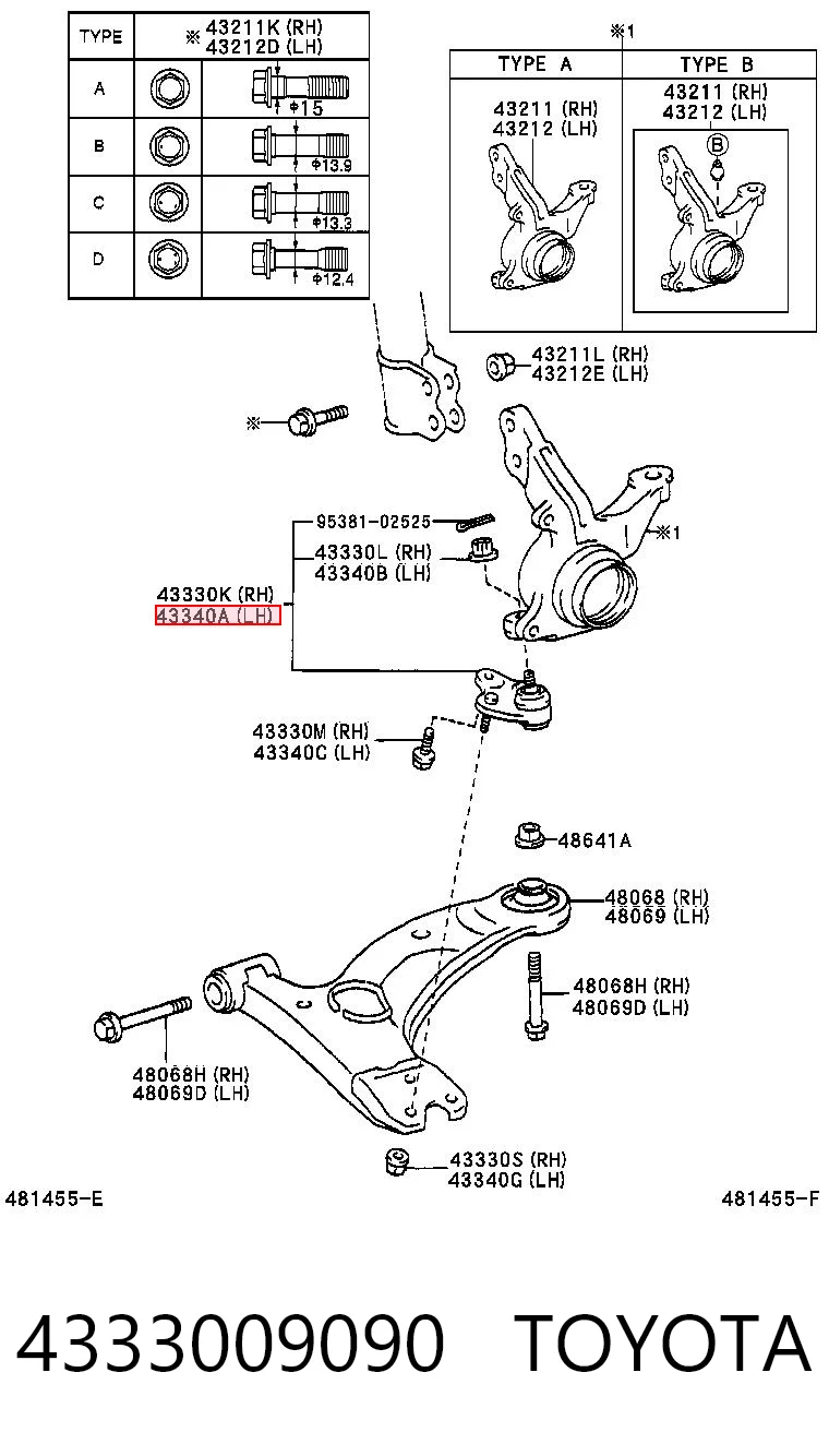 4333009090 Toyota Rótula inferior de suspensión