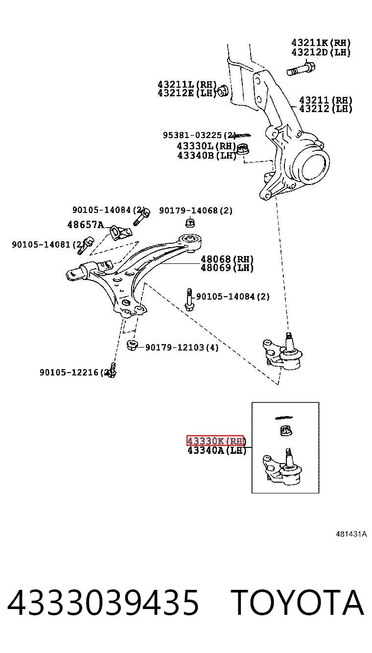 4333039435 Toyota Rótula inferior de suspensión