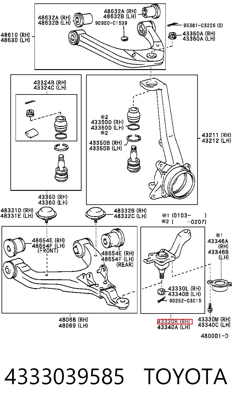 4333039585 Toyota Soporte de bola inferior derecho