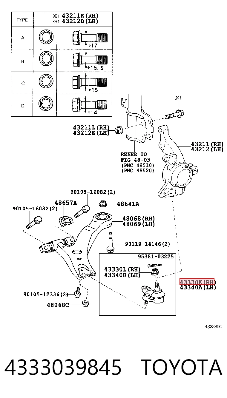 Rótula de suspensión inferior derecha Toyota 4333039845 precio, desde 19,26 EUR