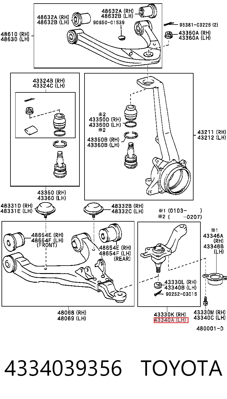 4334039356 Toyota Rótula de suspensión inferior izquierda