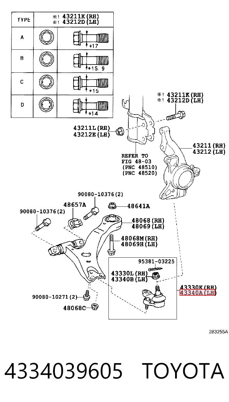 Rótula de suspensión inferior izquierda Toyota 4334039605 precio, desde 18,17 EUR