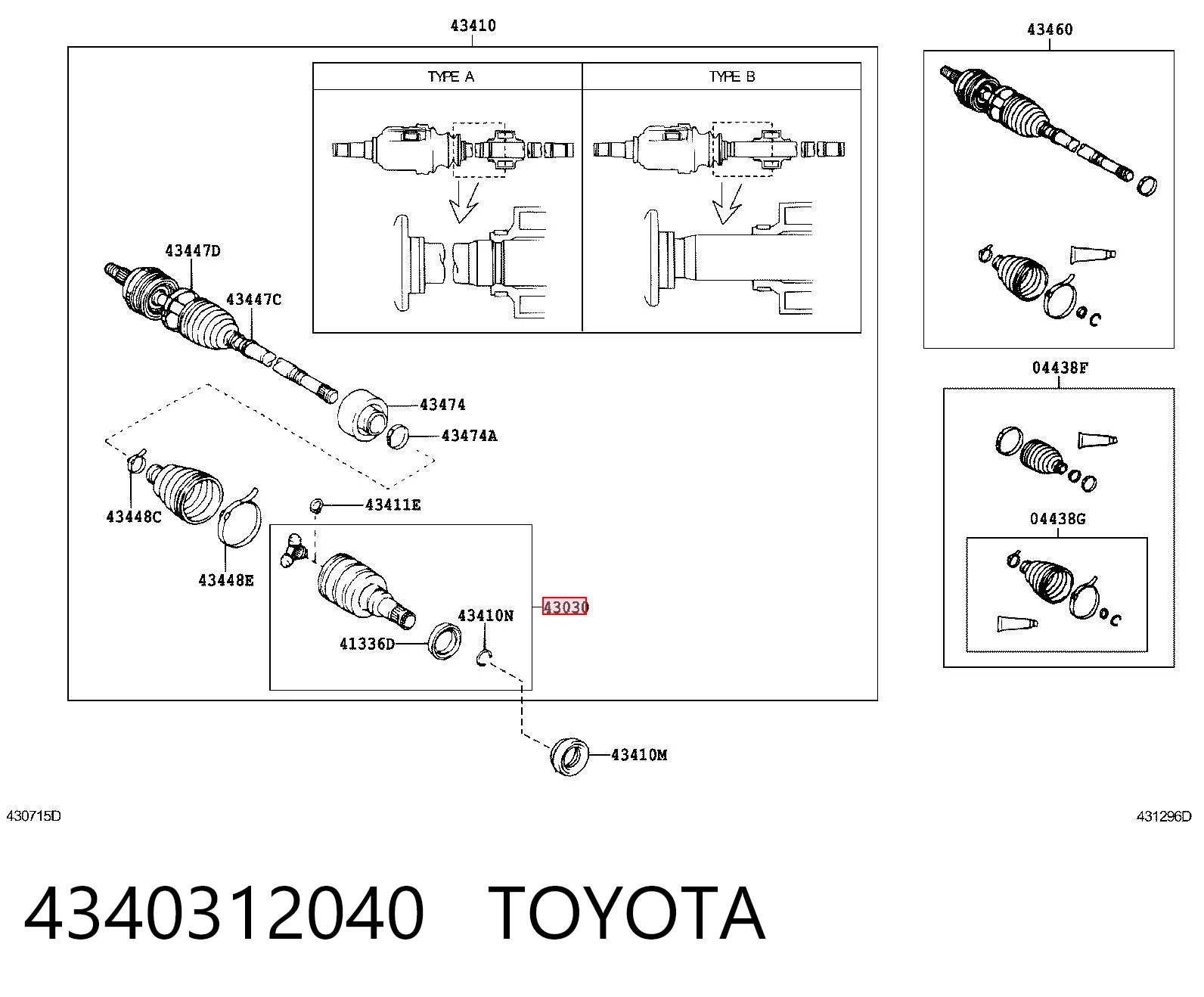 4340312040 Toyota Junta homocinética interna delantera