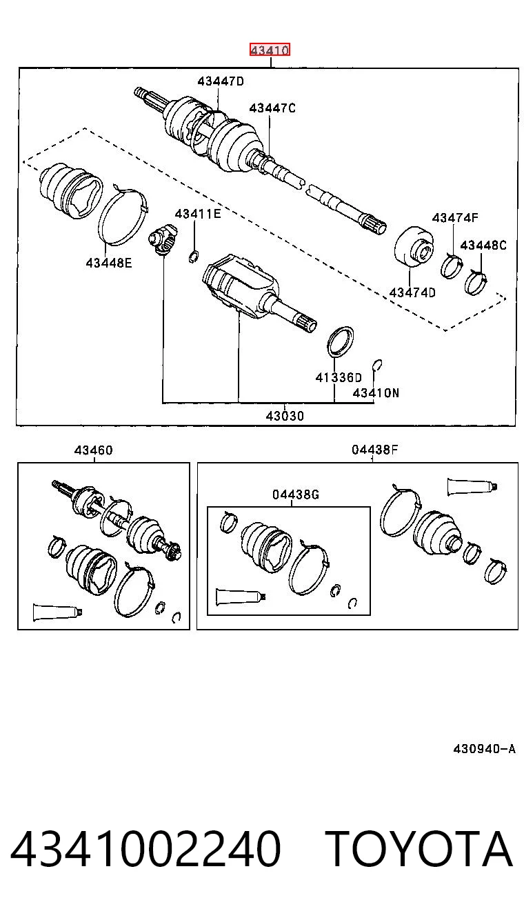 4341002240 Toyota Semieje delantero derecho
