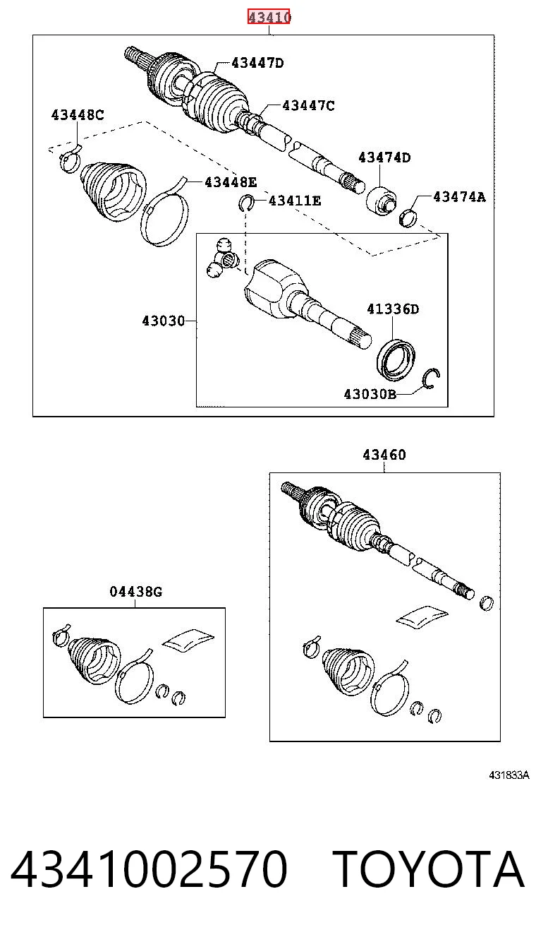 4341002570 Toyota Semieje delantero derecho
