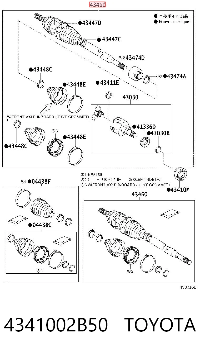 4341002B50 Toyota Semieje delantero derecho