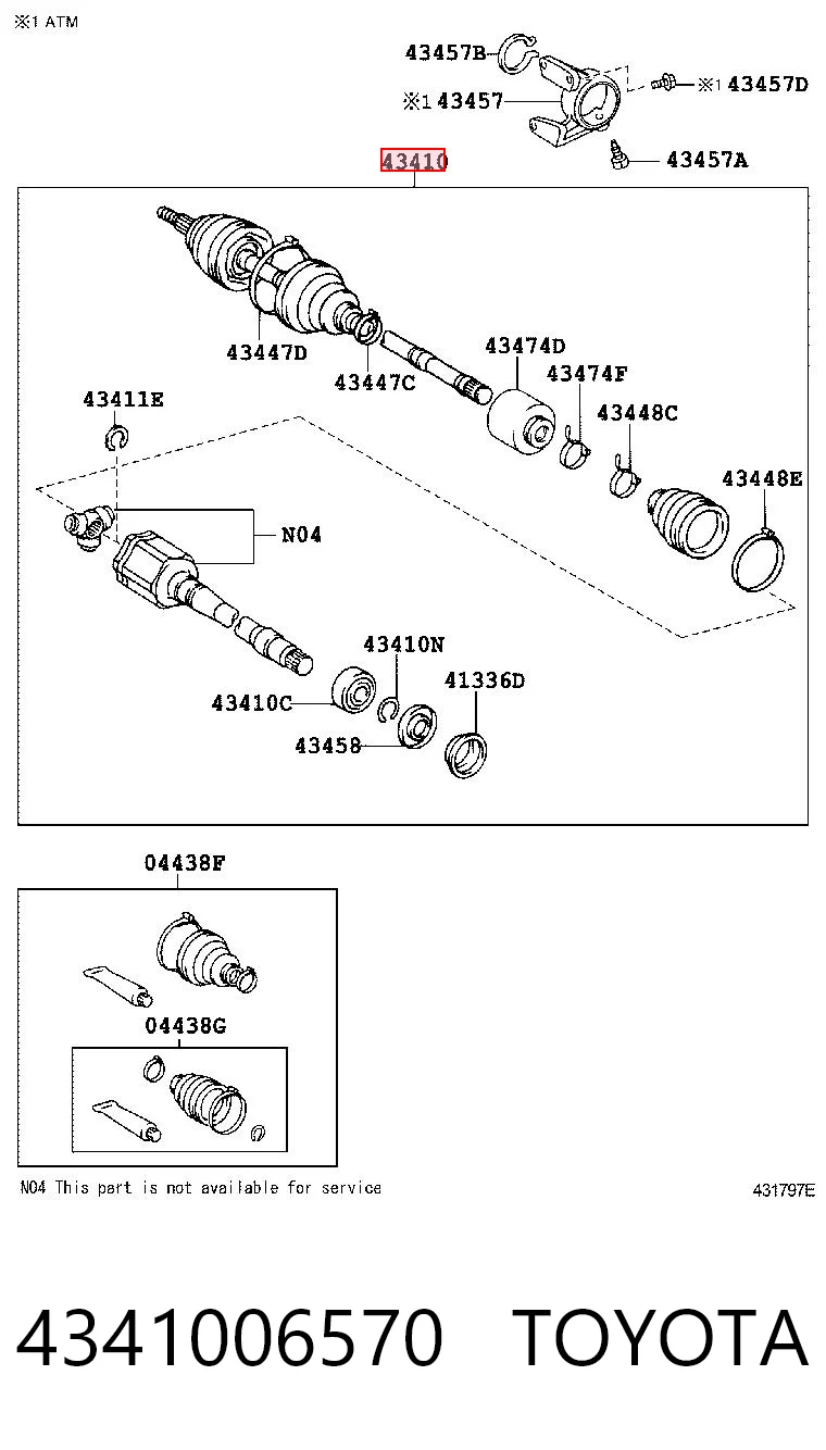 4341006570 Toyota Semieje delantero derecho