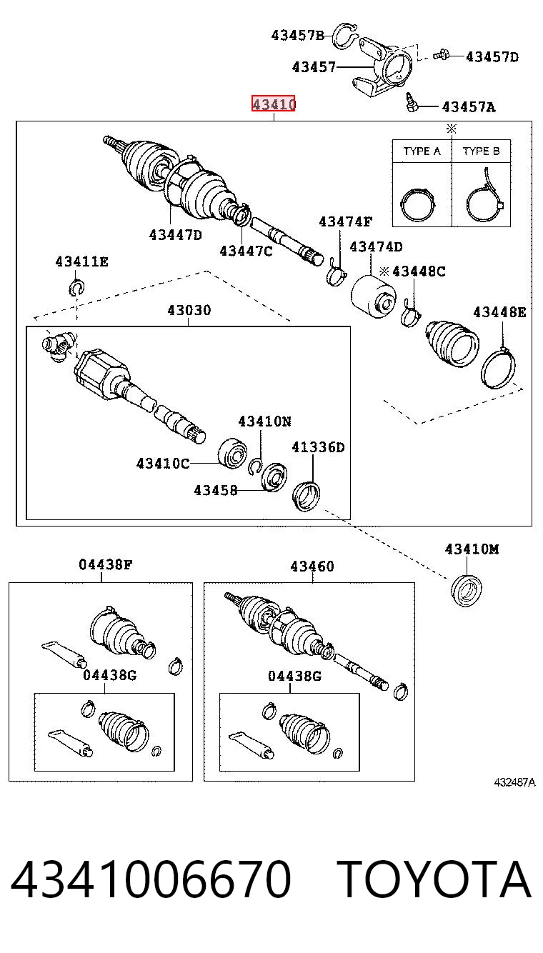 4341006670 Toyota Semieje delantero derecho