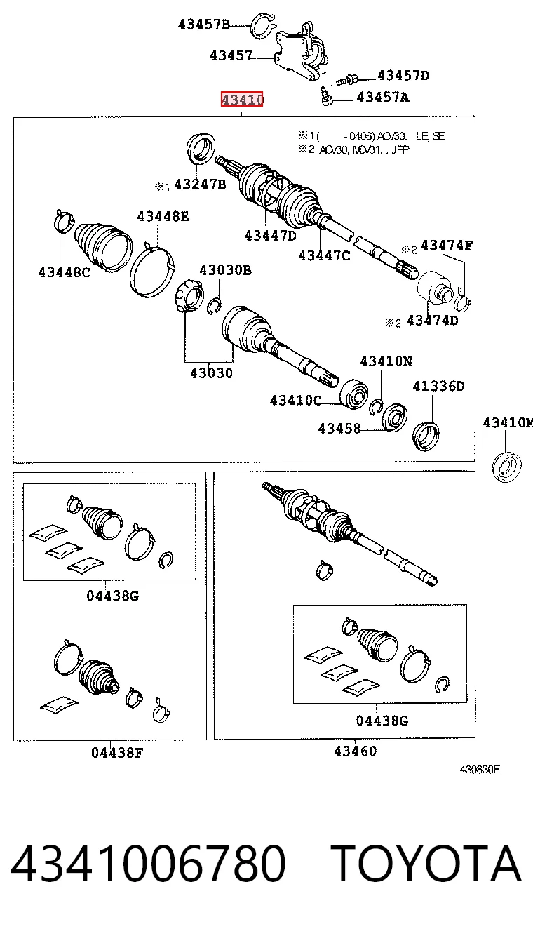 4341006780 Toyota Semieje delantero derecho