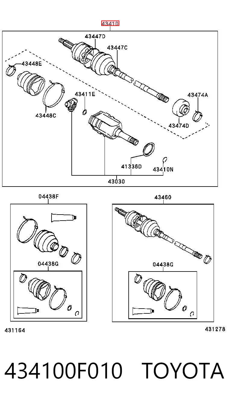 434100F010 Toyota Semieje delantero derecho