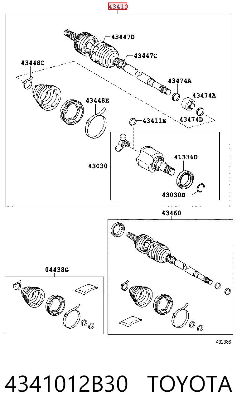 4341012B30 Toyota Semieje delantero derecho
