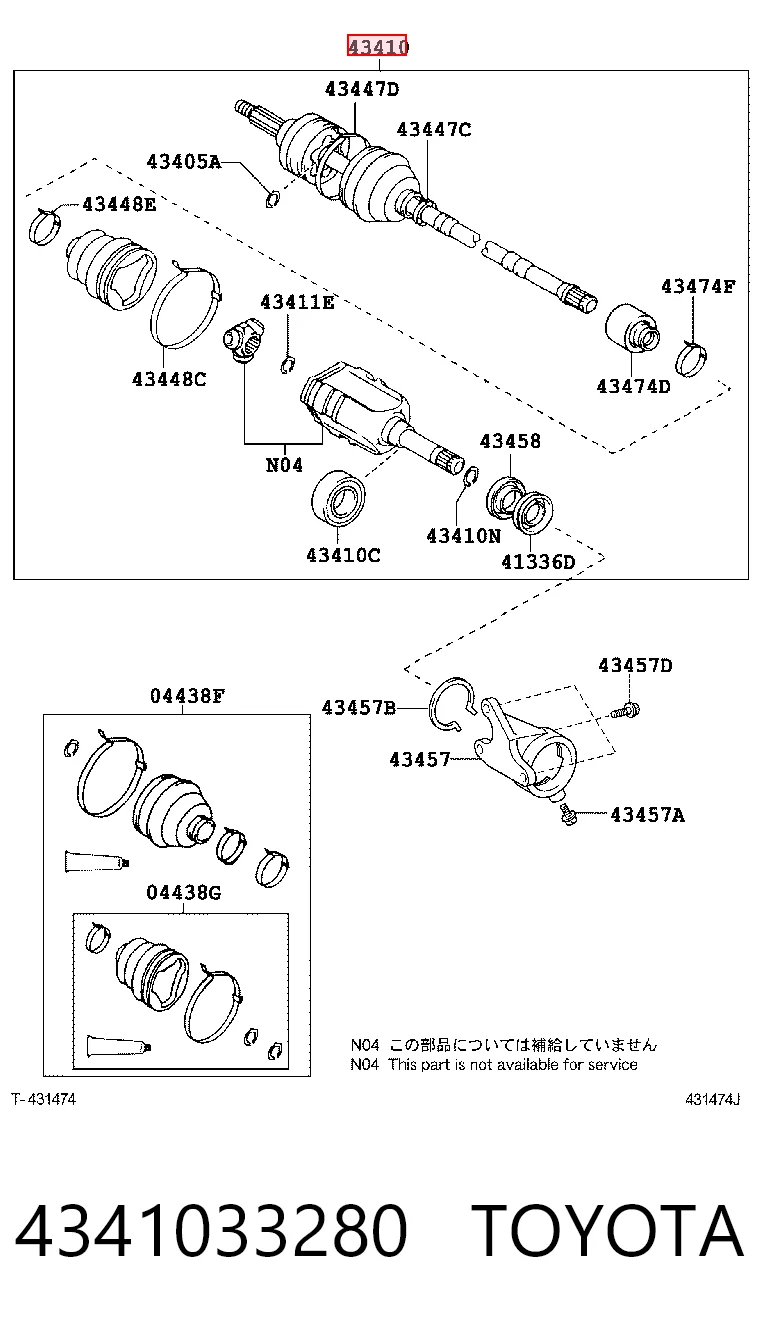 4341033280 Toyota Semieje delantero derecho