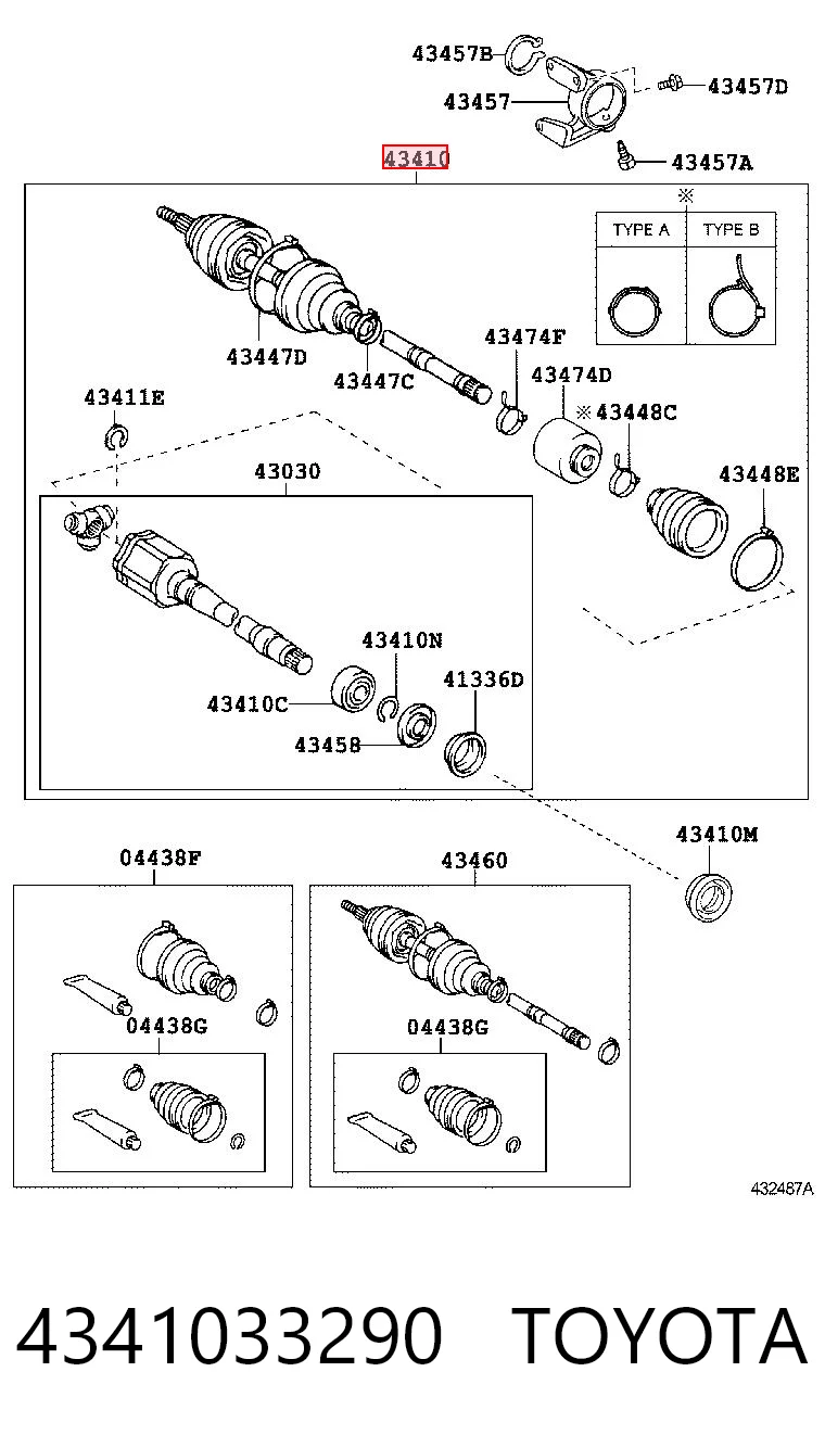 4341033290 Toyota Semieje delantero derecho