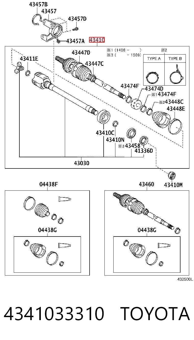 4341033310 Toyota Semieje delantero derecho