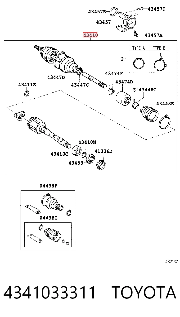 4341033311 Toyota Semieje delantero derecho