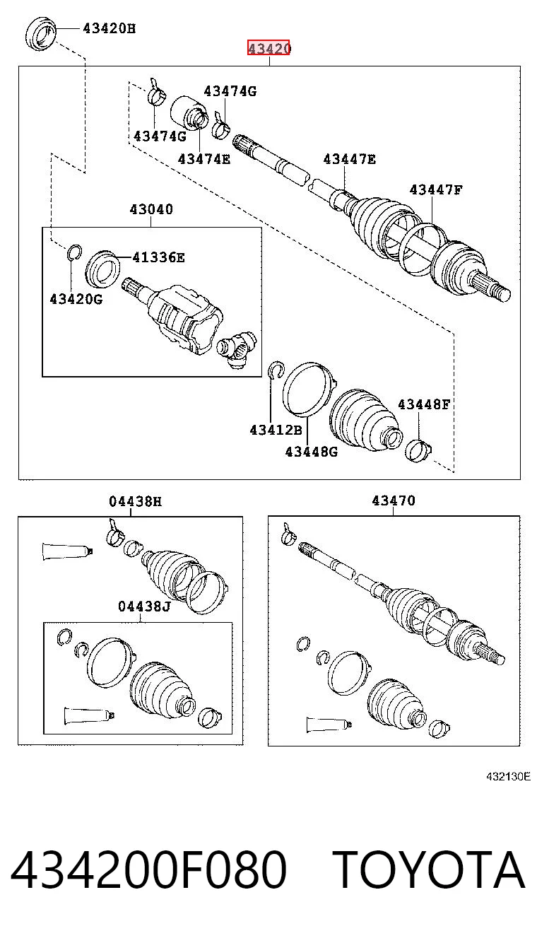 434200F080 Toyota Semieje delantero izquierdo