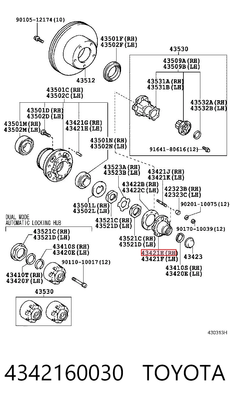 4342160030 Toyota Brida del cubo de la rueda delantera