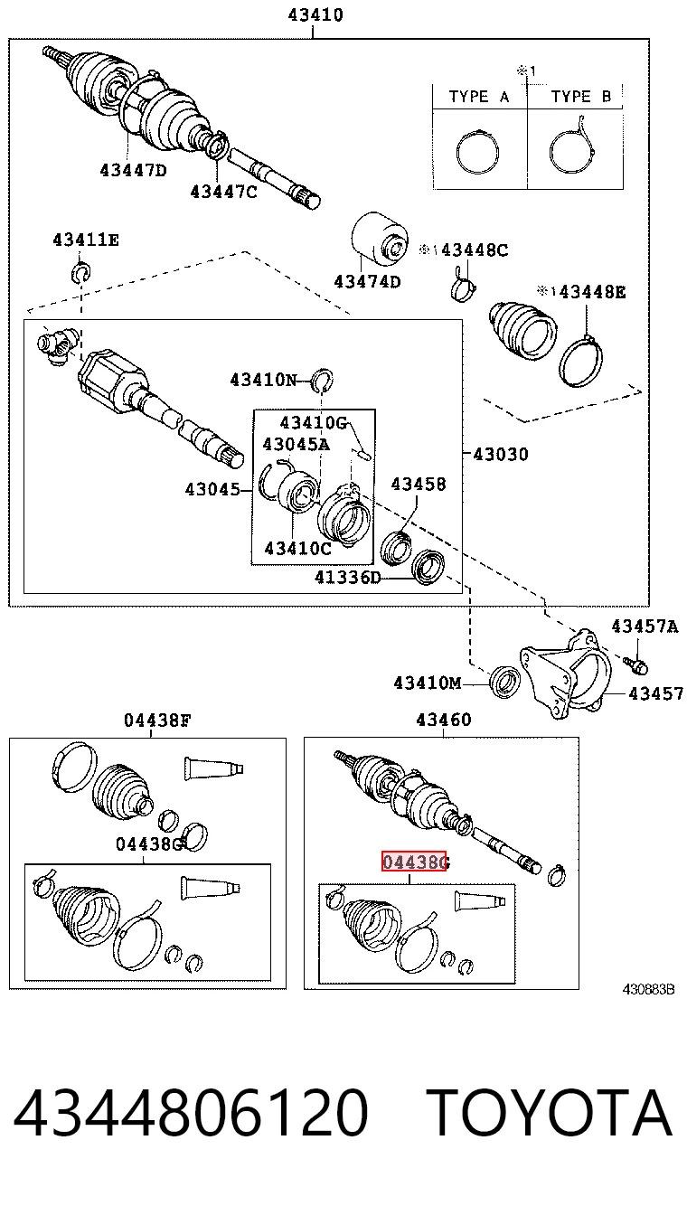 Fuelle, junta homocinética interior derecha delantera 4344806120 TOYOTA