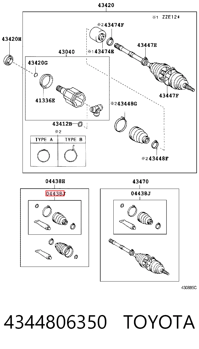 Fuelle, junta homocinética interior derecha delantera 4344806350 TOYOTA