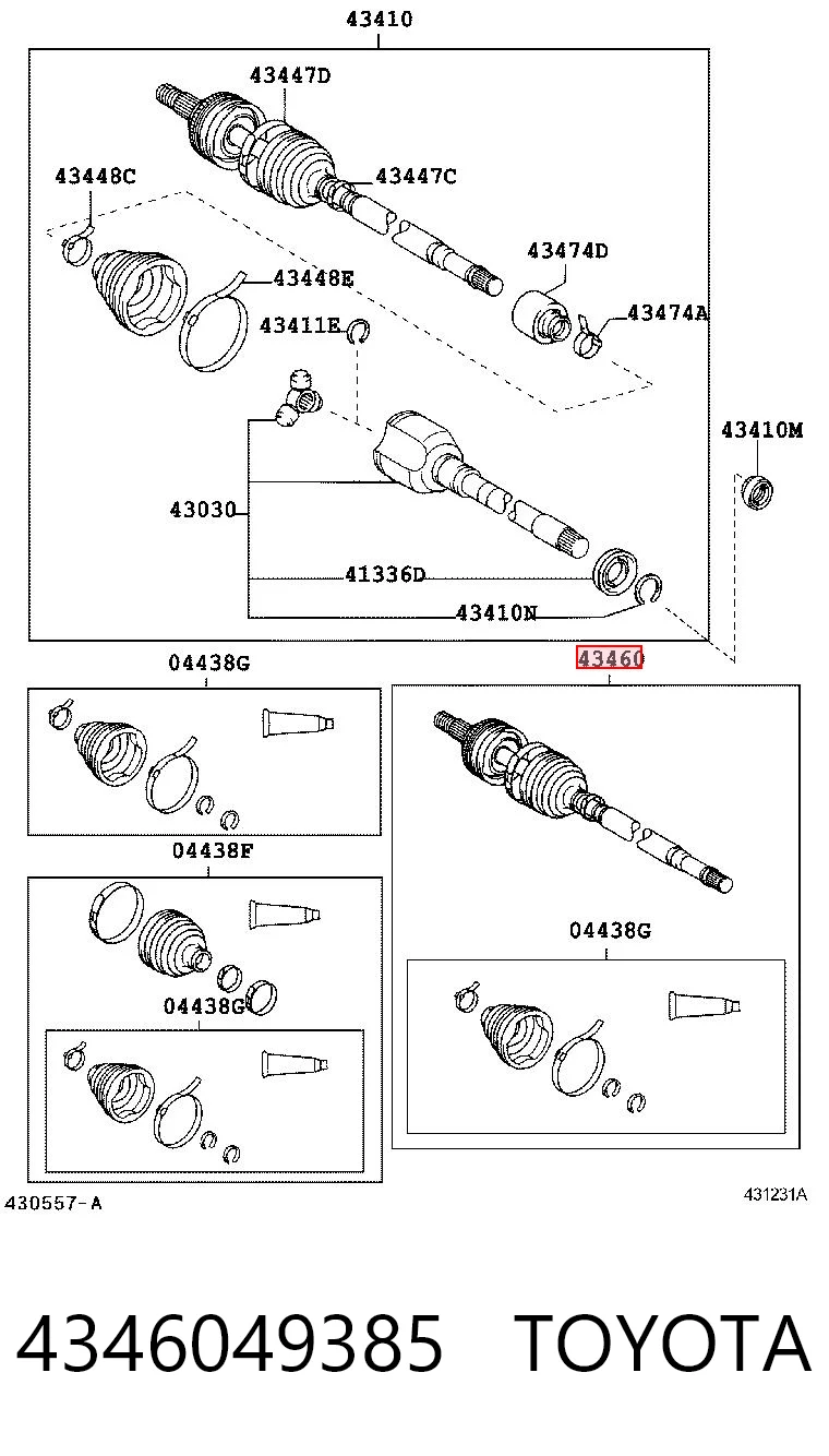 434104020 Toyota Semieje delantero derecho