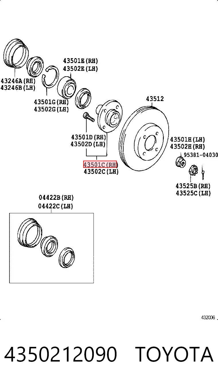 4350212090 Toyota Cubo delantero