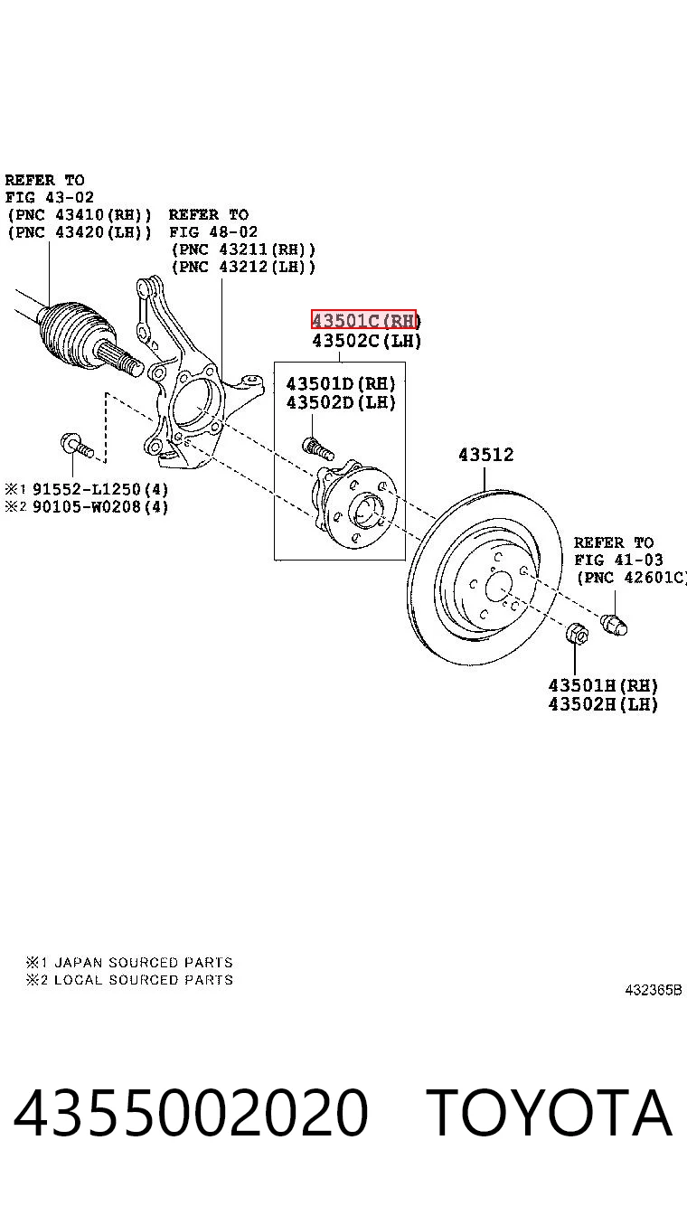 4355002020 Toyota Cubo delantero