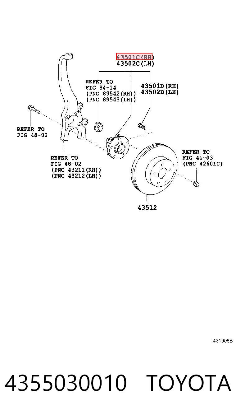 4355030010 Toyota Cubo delantero