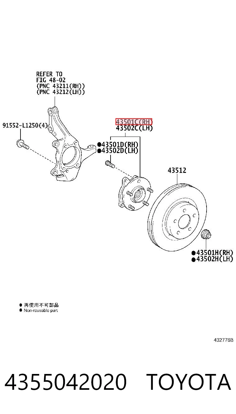 4355042020 Toyota Cubo delantero