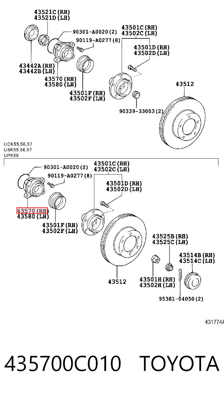 435700C010 Toyota Rodamientos de rueda delantero