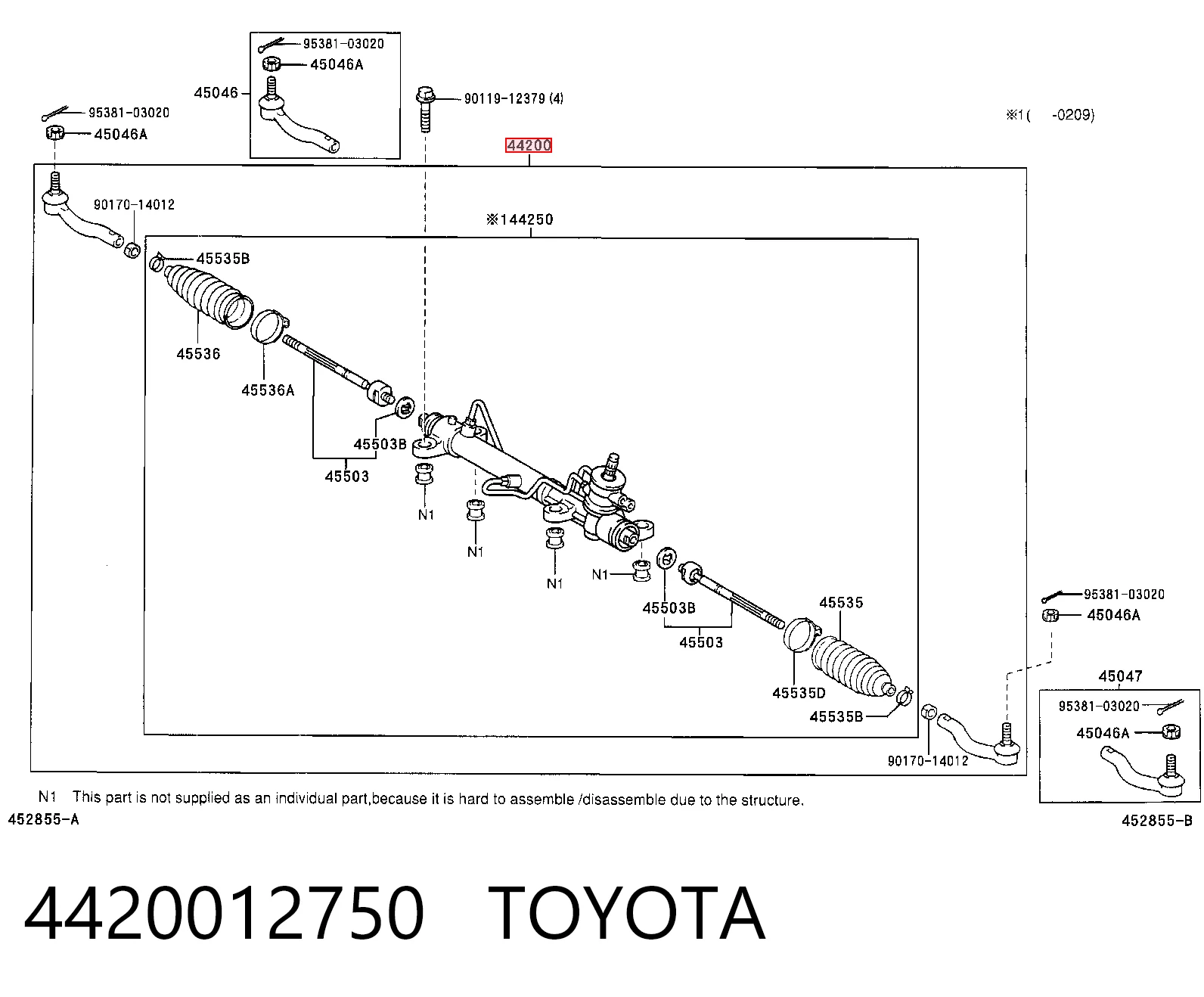 4420012750 Toyota Cremallera caja de direccion