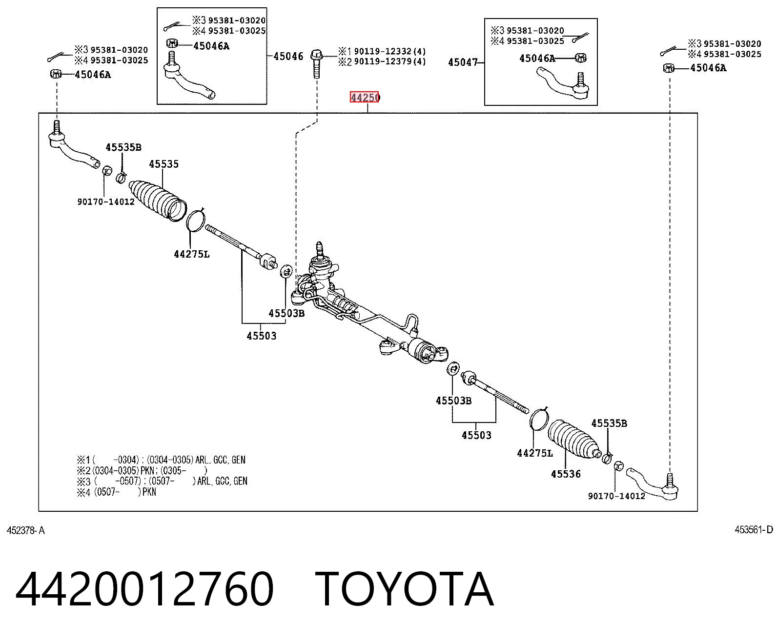 4420012760 Toyota Cremallera caja de direccion