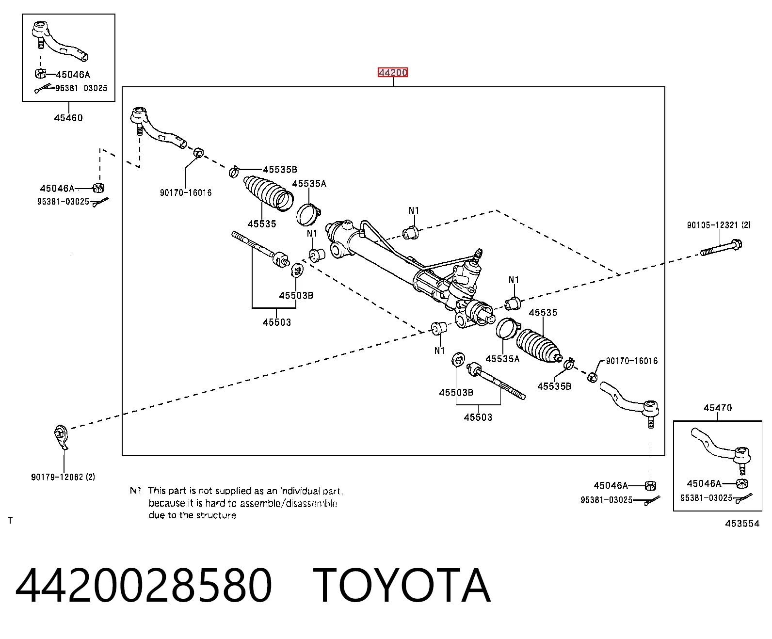 4420028580 Toyota Cremallera caja de direccion
