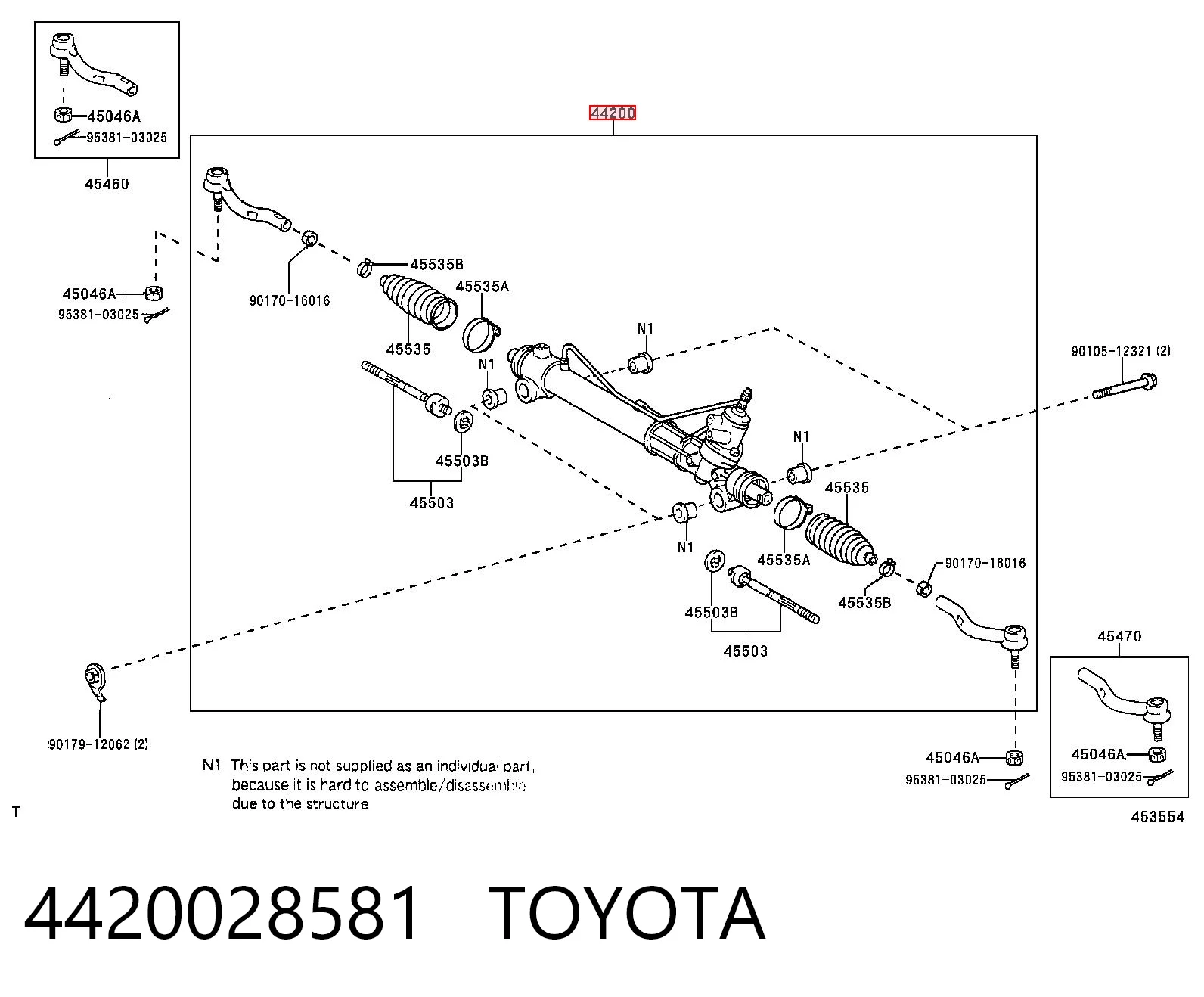 4420028581 Toyota Cremallera caja de direccion