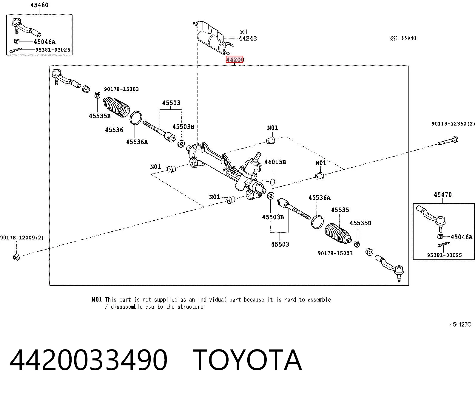 4420033490 Toyota Cremallera caja de direccion