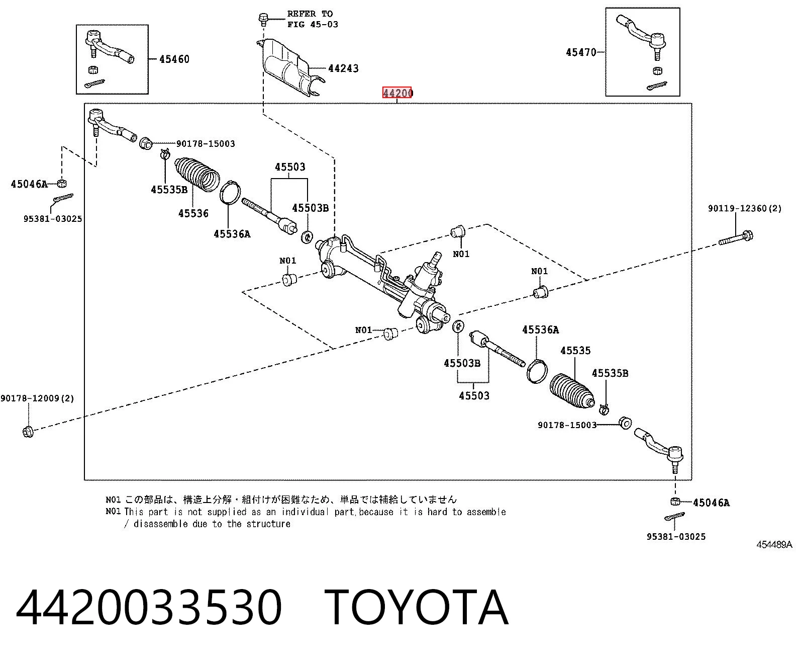 4420033530 Toyota Cremallera caja de direccion